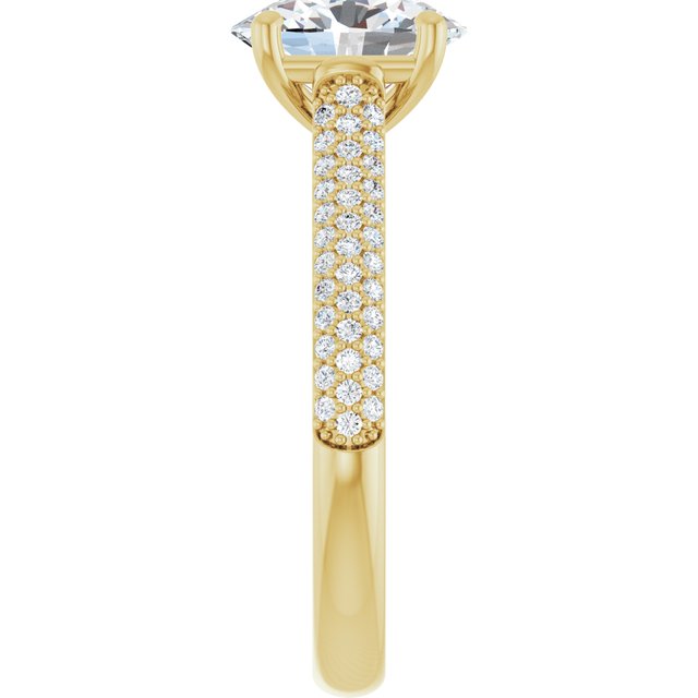 EMILY Solitaire Oval Engagement Ring with Pave Band - 18K Yellow Gold - View 4