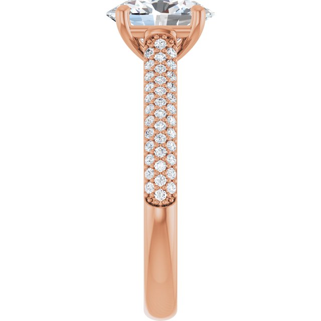 EMILY Solitaire Oval Engagement Ring with Pave Band - 18K Rose Gold - View 4