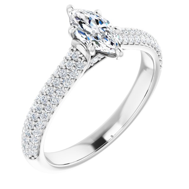 EMILY Solitaire Marquise Engagement Ring with Pave Band - Platinum - View 1