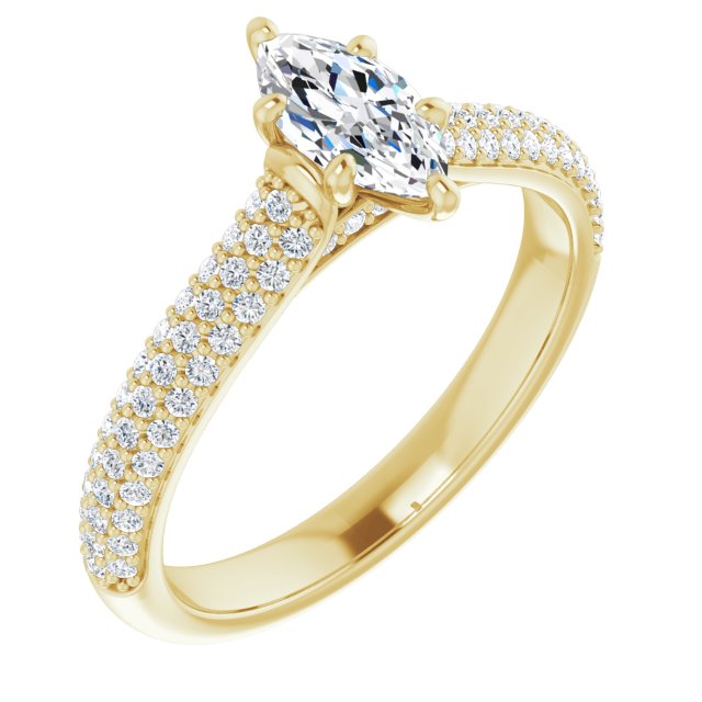 EMILY Solitaire Marquise Engagement Ring with Pave Band - 18K Yellow Gold - View 1