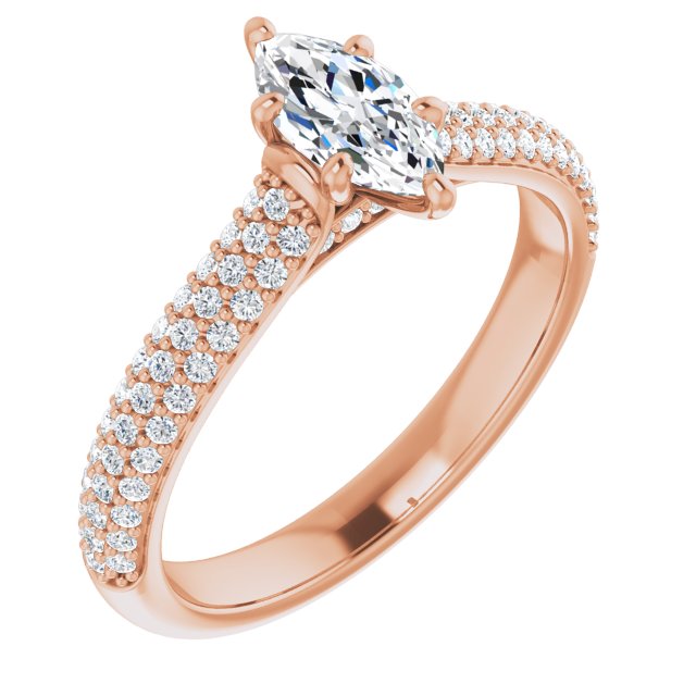 EMILY Solitaire Marquise Engagement Ring with Pave Band - 18K Rose Gold - View 1