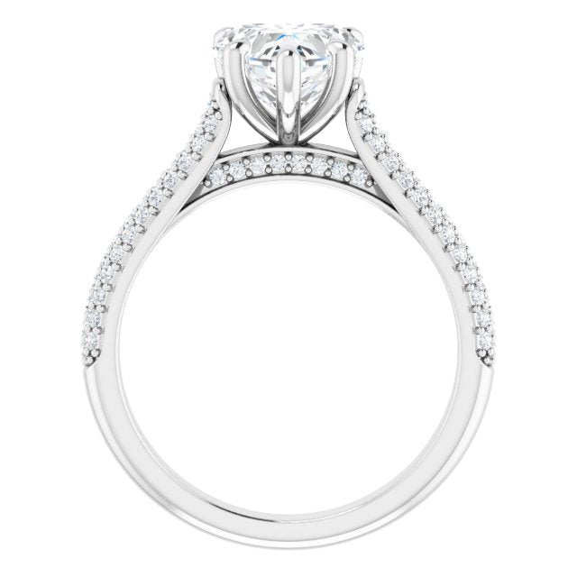 EMILY Solitaire Heart Engagement Ring with Pave Band - Platinum - View 2