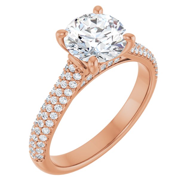EMILY Solitaire Round Engagement Ring with Pave Band - 18K Rose Gold - View 1