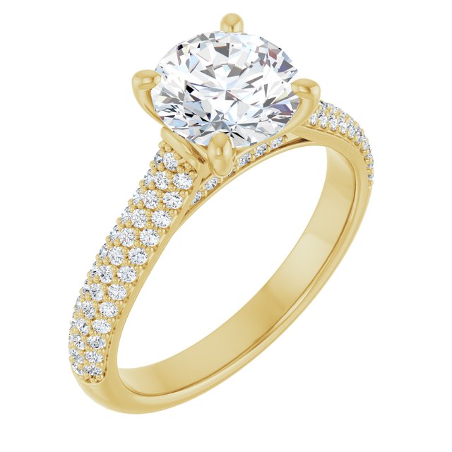 EMILY Solitaire Round Engagement Ring with Pave Band - 18K Yellow Gold - View 1