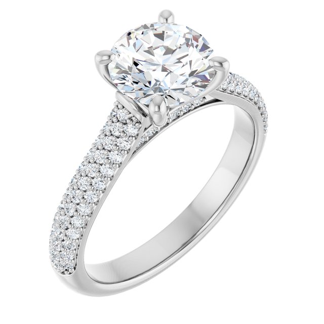 EMILY Solitaire Round Engagement Ring with Pave Band - Platinum - View 1