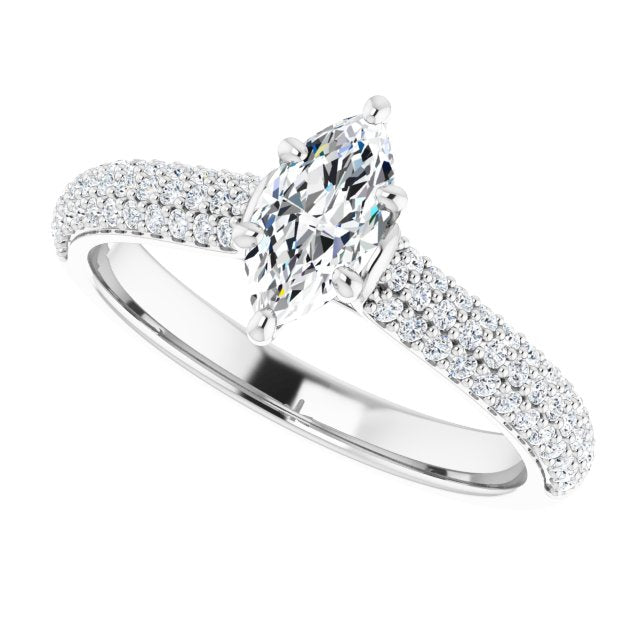 EMILY Solitaire Marquise Engagement Ring with Pave Band - Platinum - View 5