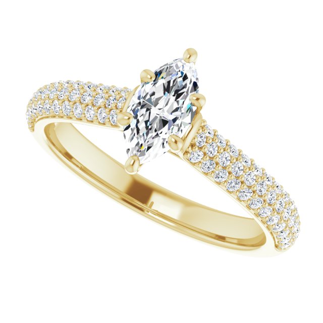 EMILY Solitaire Marquise Engagement Ring with Pave Band - 18K Yellow Gold - View 5