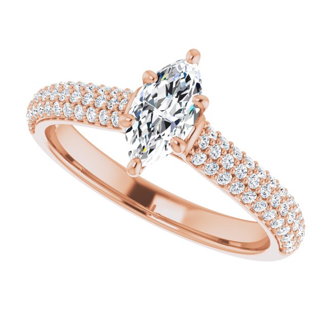 EMILY Solitaire Marquise Engagement Ring with Pave Band - 18K Rose Gold - View 5