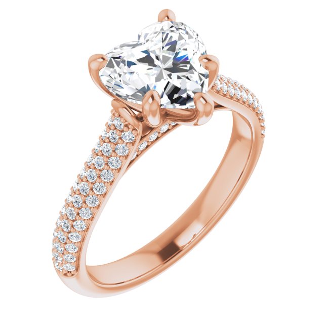 EMILY Solitaire Heart Engagement Ring with Pave Band - 18K Rose Gold - View 1