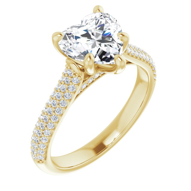 EMILY Solitaire Heart Engagement Ring with Pave Band - 18K Yellow Gold - View 1