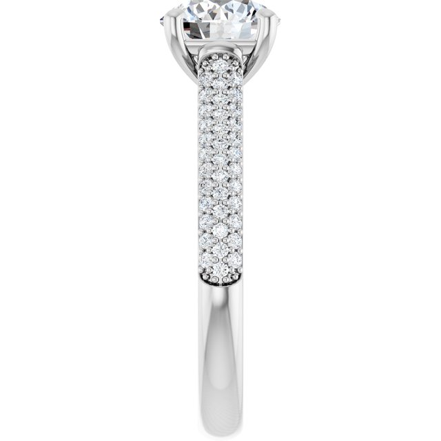 EMILY Solitaire Round Engagement Ring with Pave Band - Platinum - View 4