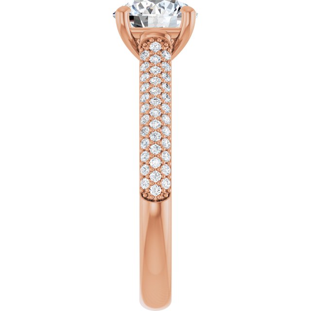 EMILY Solitaire Round Engagement Ring with Pave Band - 18K Rose Gold - View 4