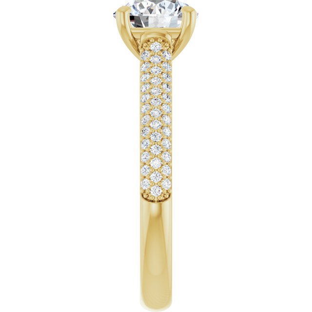 EMILY Solitaire Round Engagement Ring with Pave Band - 18K Yellow Gold - View 4