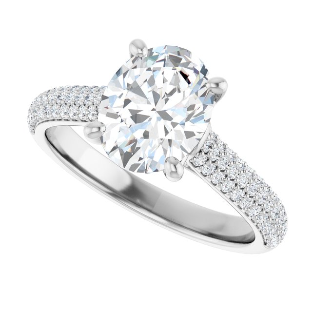 EMILY Solitaire Oval Engagement Ring with Pave Band - Platinum - View 5