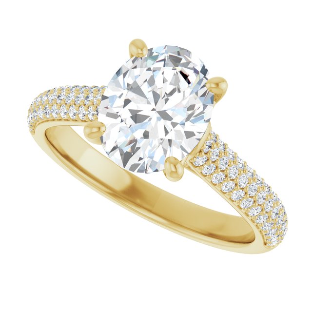 EMILY Solitaire Oval Engagement Ring with Pave Band - 18K Yellow Gold - View 5