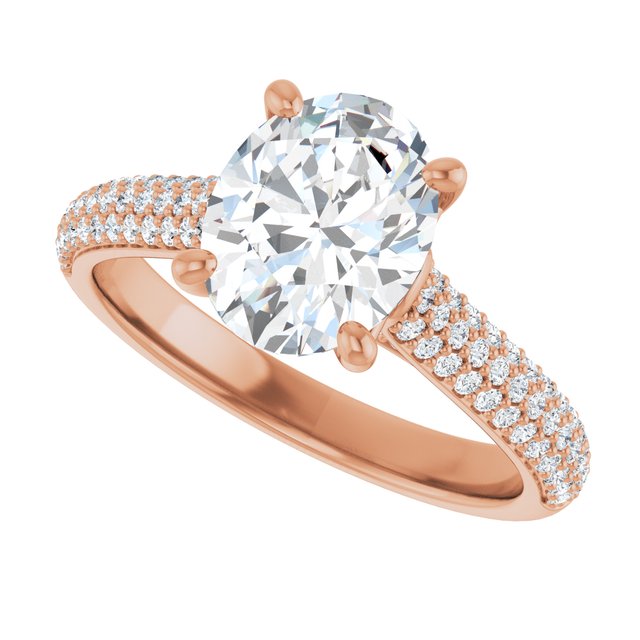 EMILY Solitaire Oval Engagement Ring with Pave Band - 18K Rose Gold - View 5