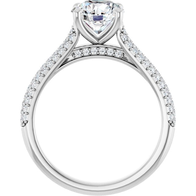 EMILY Solitaire Round Engagement Ring with Pave Band - Platinum - View 2