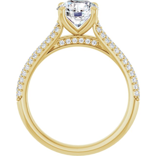 EMILY Solitaire Round Engagement Ring with Pave Band - 18K Yellow Gold - View 2
