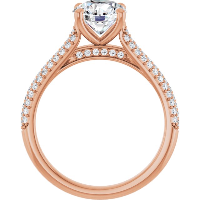 EMILY Solitaire Round Engagement Ring with Pave Band - 18K Rose Gold - View 2