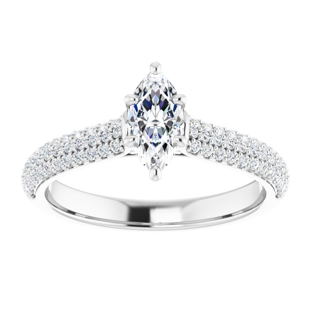 EMILY Solitaire Marquise Engagement Ring with Pave Band - Platinum - View 3