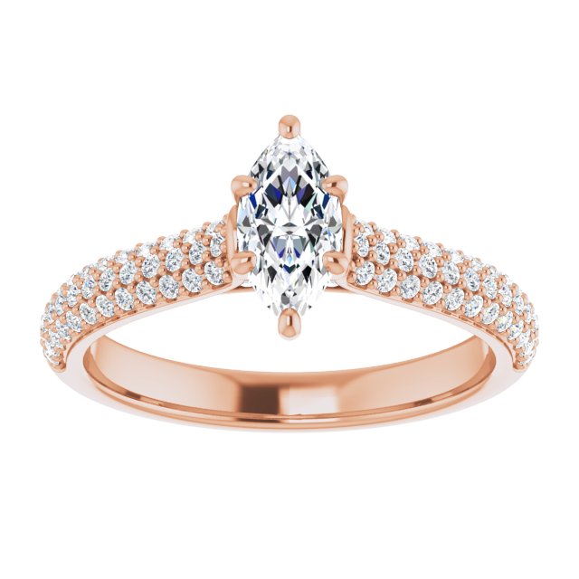 EMILY Solitaire Marquise Engagement Ring with Pave Band - 18K Rose Gold - View 3