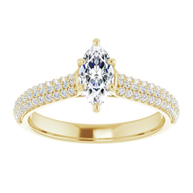 EMILY Solitaire Marquise Engagement Ring with Pave Band - 18K Yellow Gold - View 3