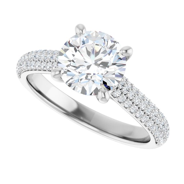 EMILY Solitaire Round Engagement Ring with Pave Band - Platinum - View 5