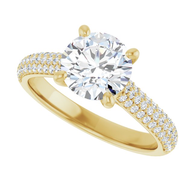 EMILY Solitaire Round Engagement Ring with Pave Band - 18K Yellow Gold - View 5