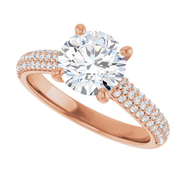 EMILY Solitaire Round Engagement Ring with Pave Band - 18K Rose Gold - View 5