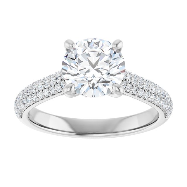 EMILY Solitaire Round Engagement Ring with Pave Band - Platinum - View 3