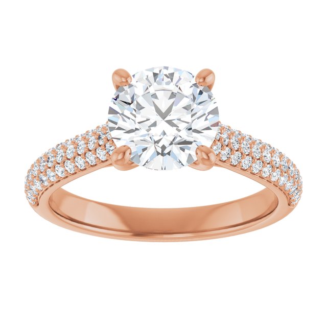 EMILY Solitaire Round Engagement Ring with Pave Band - 18K Rose Gold - View 3