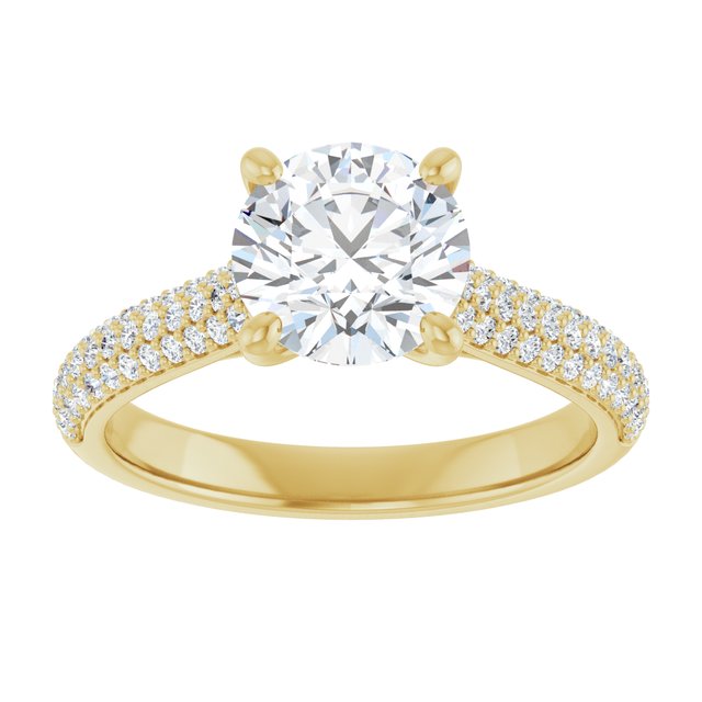 EMILY Solitaire Round Engagement Ring with Pave Band - 18K Yellow Gold - View 3