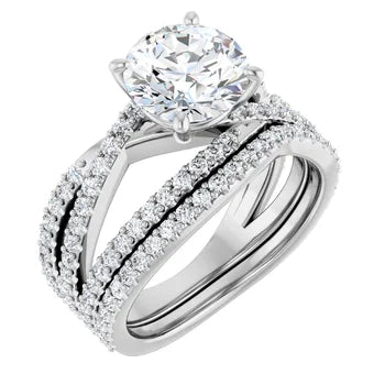 TARA Soliatre Engagement Ring with diamond set cross-over band