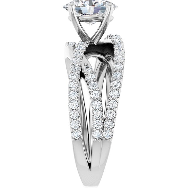 TARA Soliatre Oval Engagement Ring with Diamond Set Cross-Over Band - Platinum - View 4