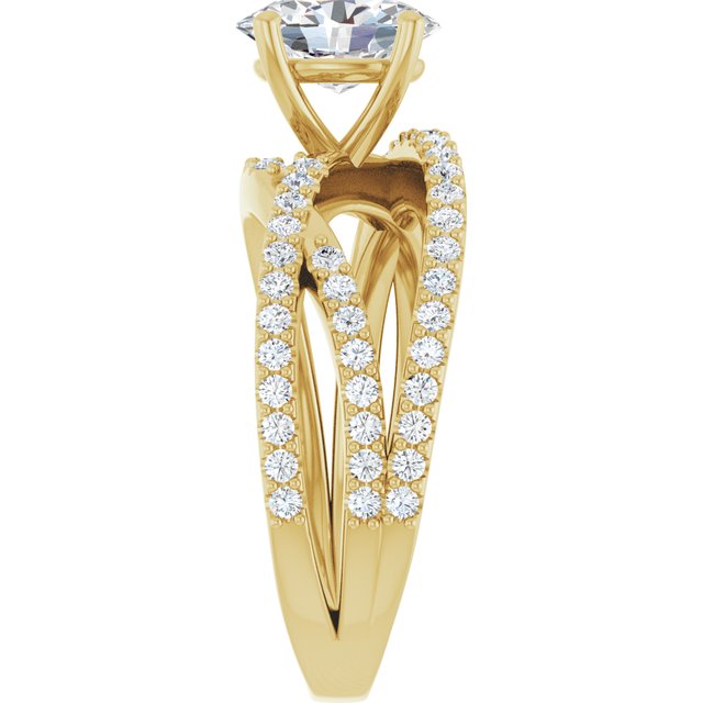 TARA Soliatre Oval Engagement Ring with Diamond Set Cross-Over Band - 18K Yellow Gold - View 4