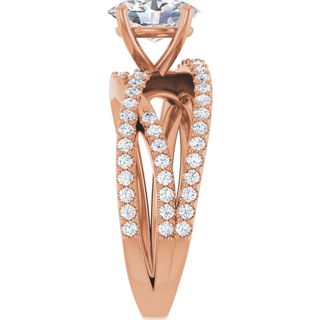 TARA Soliatre Oval Engagement Ring with Diamond Set Cross-Over Band - 18K Rose Gold - View 4