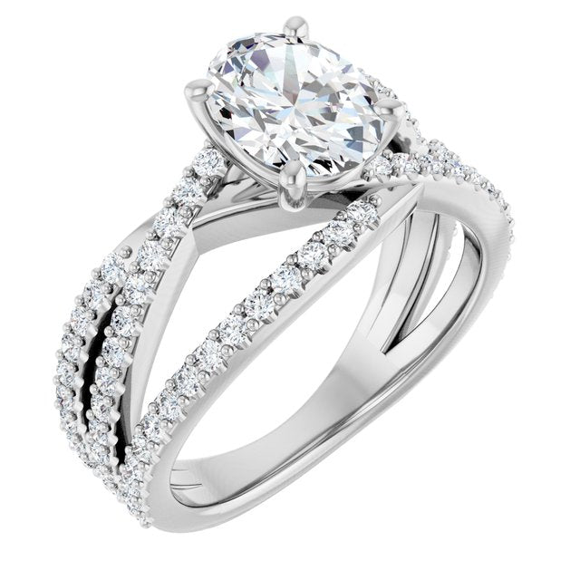 TARA Soliatre Oval Engagement Ring with Diamond Set Cross-Over Band - Platinum - View 1