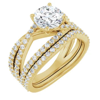 TARA Soliatre Engagement Ring with diamond set cross-over band