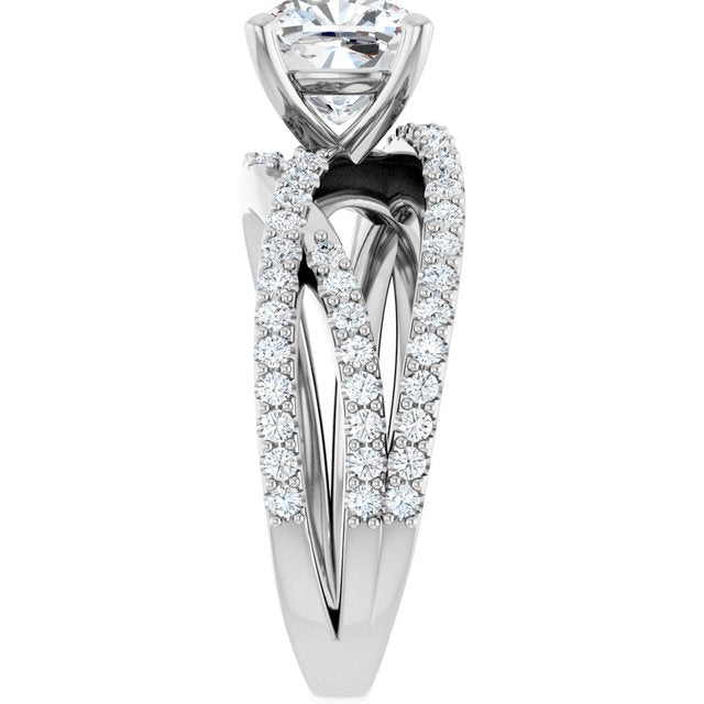 TARA Soliatre Cushion Engagement Ring with Diamond Set Cross-Over Band - Platinum - View 4