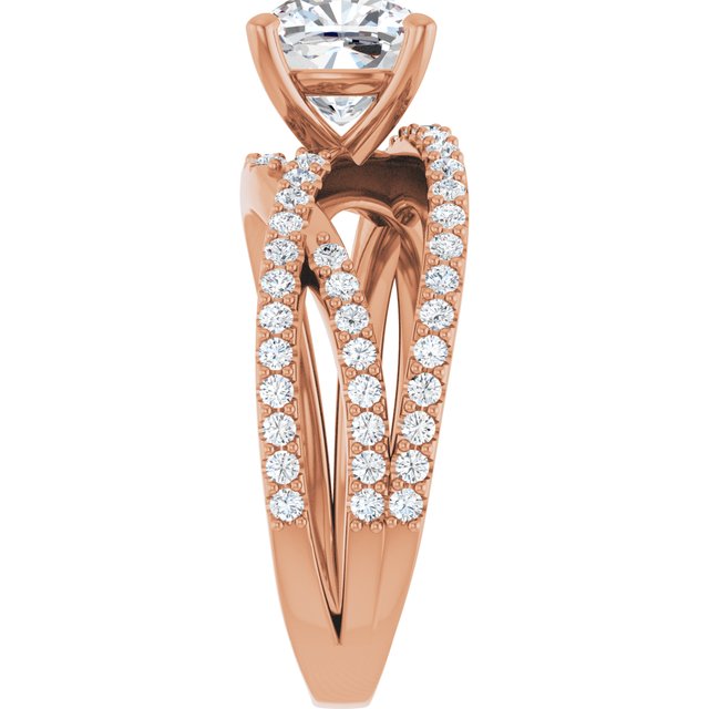 TARA Soliatre Cushion Engagement Ring with Diamond Set Cross-Over Band - 18K Rose Gold - View 4