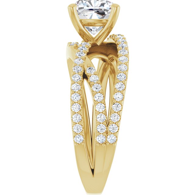 TARA Soliatre Cushion Engagement Ring with Diamond Set Cross-Over Band - 18K Yellow Gold - View 4