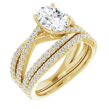 TARA Soliatre Engagement Ring with diamond set cross-over band