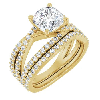 TARA Soliatre Engagement Ring with diamond set cross-over band