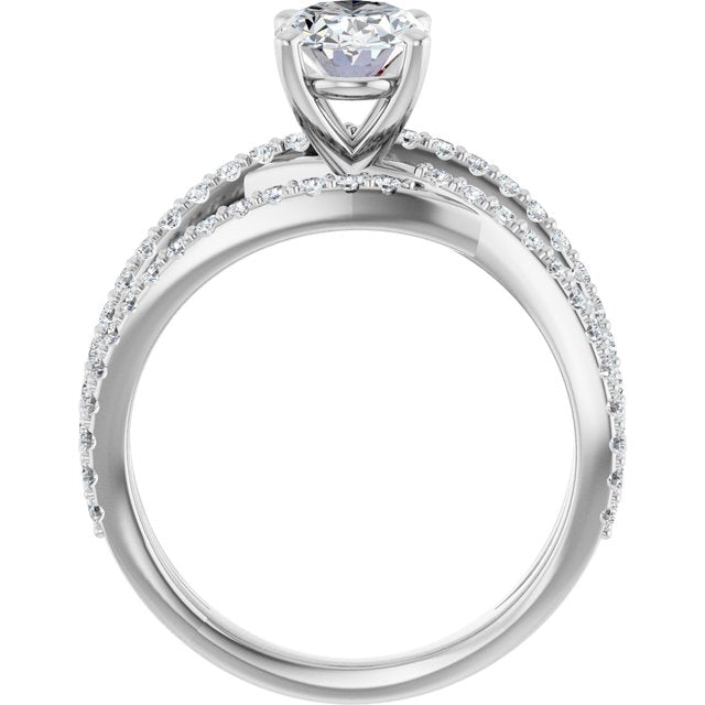TARA Soliatre Oval Engagement Ring with Diamond Set Cross-Over Band - Platinum - View 2