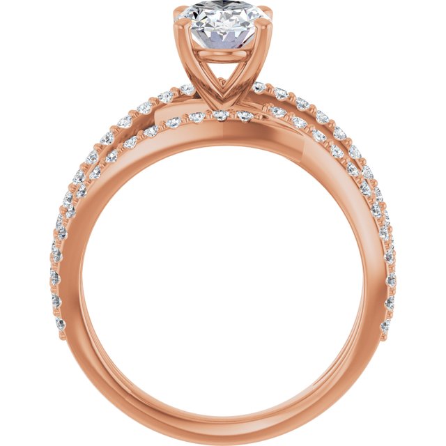 TARA Soliatre Oval Engagement Ring with Diamond Set Cross-Over Band - 18K Rose Gold - View 2