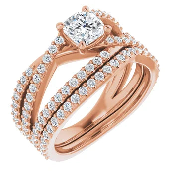 TARA Soliatre Engagement Ring with diamond set cross-over band