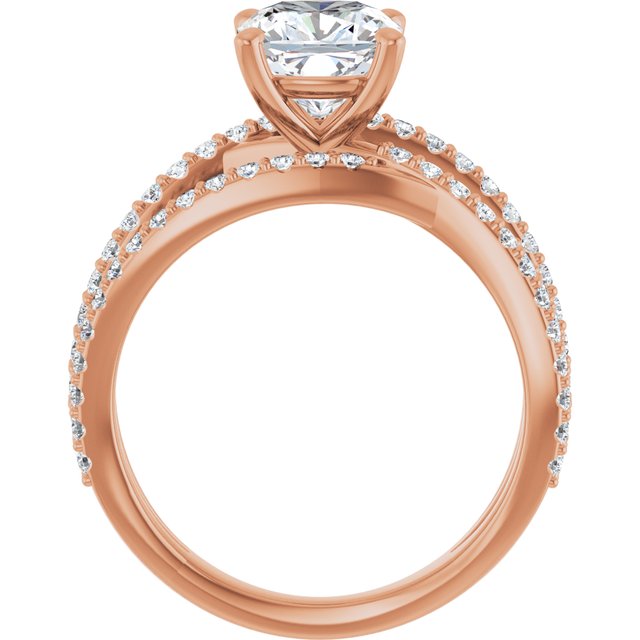 TARA Soliatre Cushion Engagement Ring with Diamond Set Cross-Over Band - 18K Rose Gold - View 2