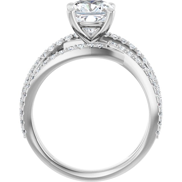 TARA Soliatre Cushion Engagement Ring with Diamond Set Cross-Over Band - Platinum - View 2