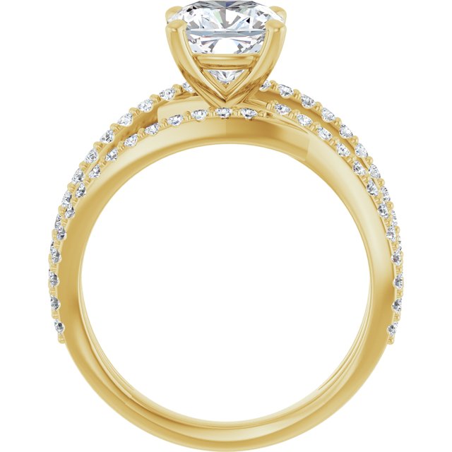 TARA Soliatre Cushion Engagement Ring with Diamond Set Cross-Over Band - 18K Yellow Gold - View 2
