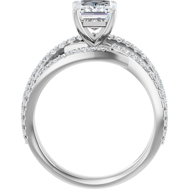 TARA Soliatre Emerald Engagement Ring with Diamond Set Cross-Over Band - Platinum - View 2